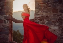 Red Dress On Castle with Desiree