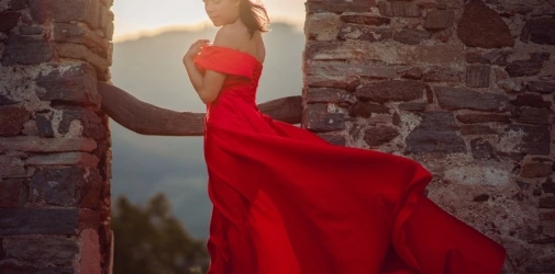 Red Dress On Castle with Desiree