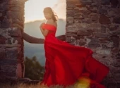 Red Dress On Castle with Desiree