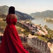 Red Dress On Castle with Desiree