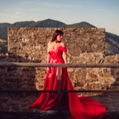 Red Dress On Castle with Desiree