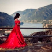 Red Dress On Castle with Desiree