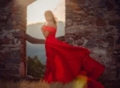 Red Dress On Castle with Desiree